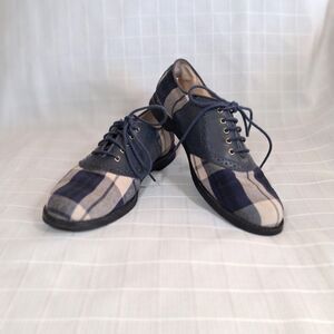 Women's Bass Rachel Antonoff Navy Plaid Saddle Shoes Size 7M